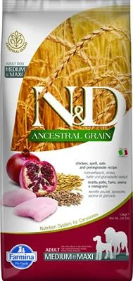 MANGIME SECCO PER CANI ND DOG ANCESTRAL MEDIUM/MAXI POLLO/MELOGRANO KG 12