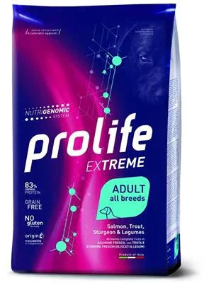 MANGIME SECCO PER CANI PROLIFE DOG EXTREME SALMONE/TROTA/STORIONE/LEGUMI KG 10